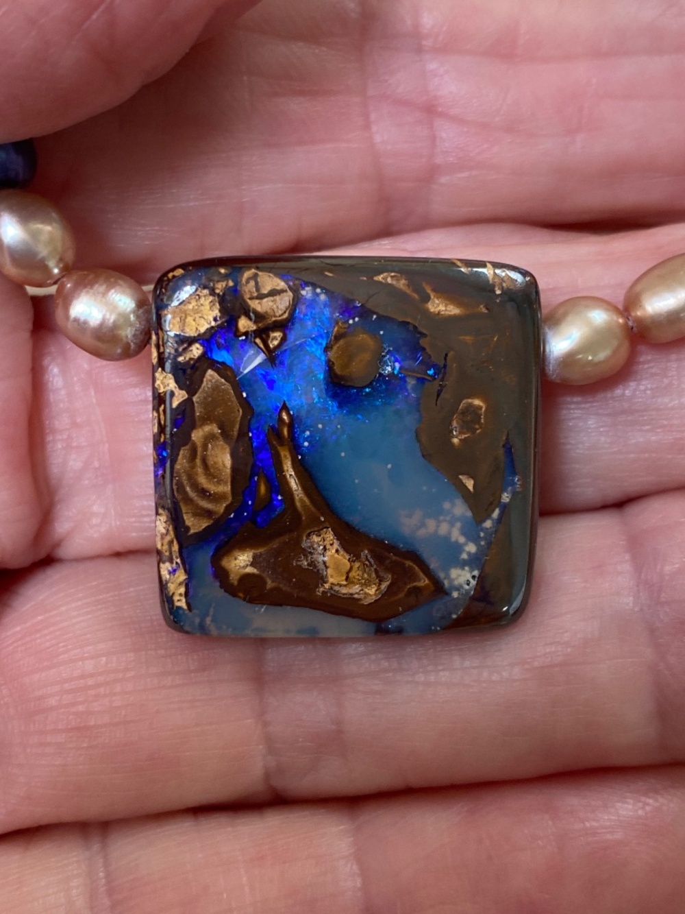 OPAL pendant necklace with pearls, hand-crafted